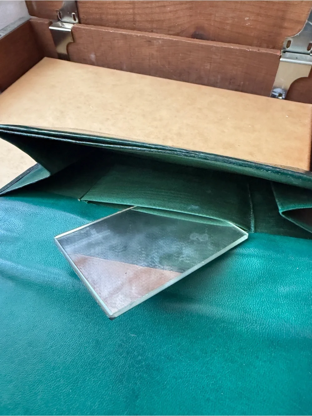 Vintage mid-century Florentine green & gold leather embossed bag w mirror
